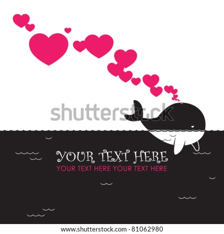 Abstract illustration of whale with hearts on a paper-background. Place for your text.