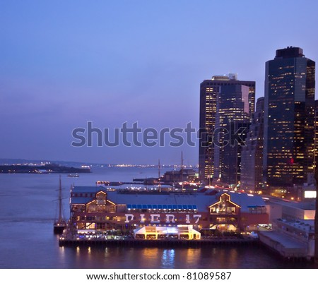 New York City's South Street Seaport at dusk