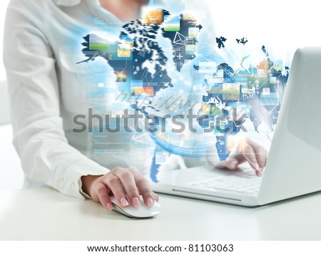 Girl suring on web with modern laptop Royalty-Free Stock Photo #81103063