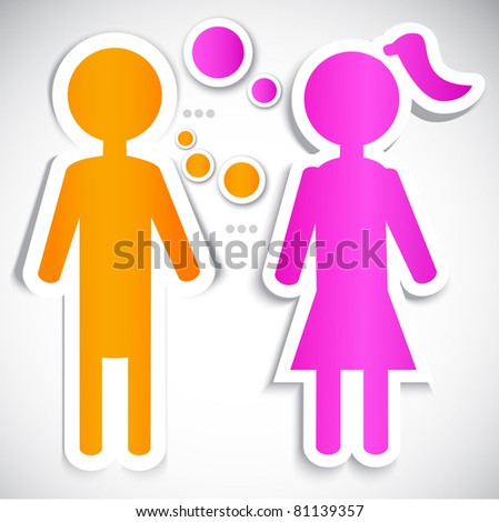 Male talking with female. Paper bubbles for  speech