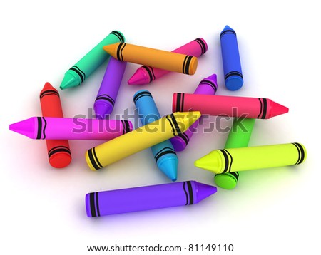 3D Illustration of Crayons of Different Colors