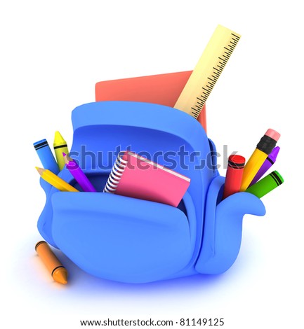 3D Illustration of a Packed Schoolbag