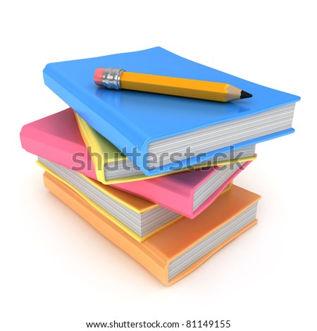 3D Illustration of Books and a Pencil