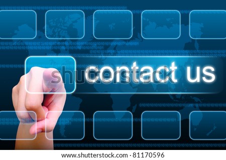 hand pushing contact us button on a touch screen interface Royalty-Free Stock Photo #81170596