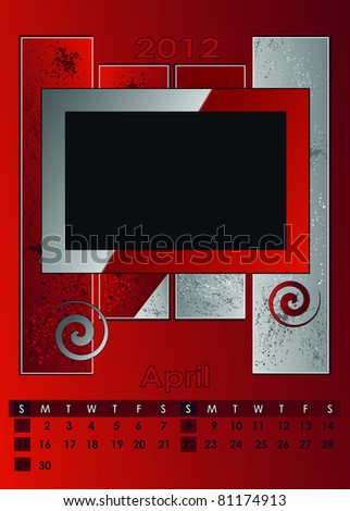2012 monthly calendar A3 photo frame for your photos raster for print april