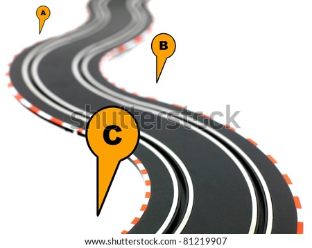A slot car racing track isolated on a white background