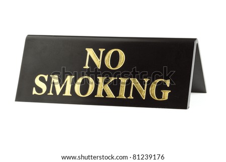 gritty old no smoking sign with golden letters isolated on white