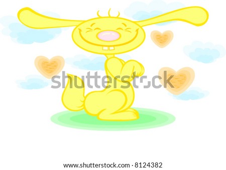 Funny rabbit over background made of clouds and hearts. This file does not contain any effects, so it is compatible