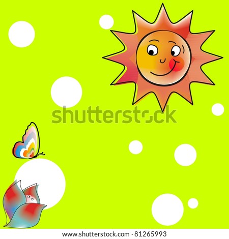 Vector illustration of smiling cartoon sun in the sky