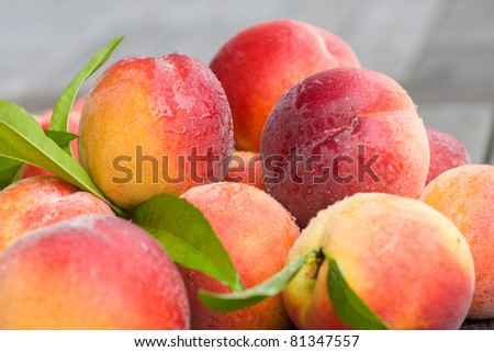 A horizontal view of peaches Royalty-Free Stock Photo #81347557
