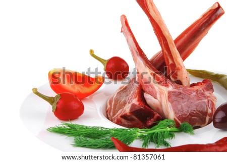 image of served ribs and peppers on white