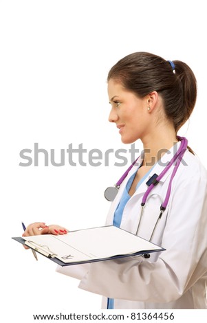 Portrait of a pretty nurse writing
