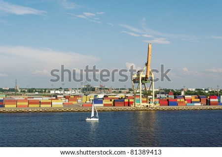 Container terminal and sailing ship.