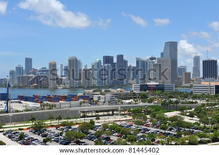 Miami Skyline and shipping docks
