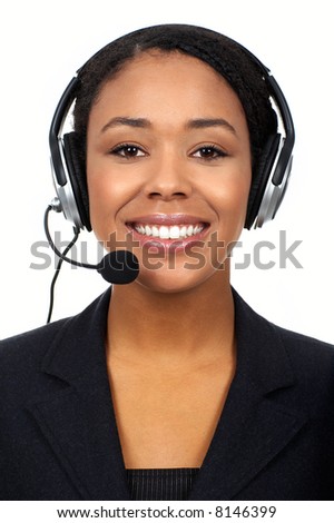 Smiling pretty business woman with headset.