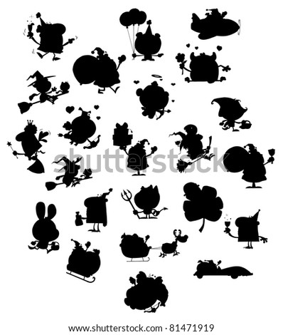 Cartoon Black Silhouettes.Vector Collection
