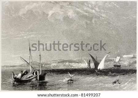 Old view of Annaba, Algeria. Created by Salmon and Appleton, published on Il Mediterraneo Illustrato, Spirito Battelli ed., Florence, Italy, 1841