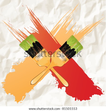Paint brush with color lines on crumpled paper - creative painting vector design