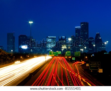 Night traffic into downtown Houston, Texas