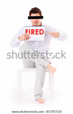 A picture of a young fired man sitting over white background