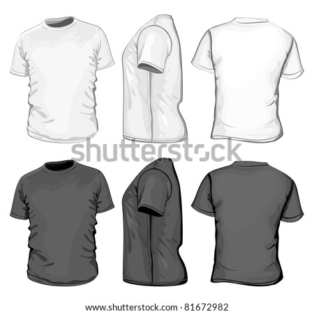 Vector. Men's t-shirt design template (front, back and side view). No mesh.
