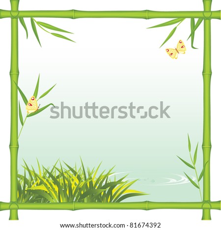 Bamboo frame with kind of the river. Vector