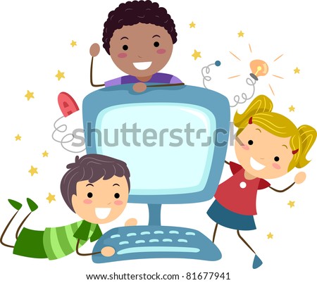 Illustration of Kids Posing with a Computer