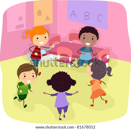 Illustration of Kids Playing in a Classroom