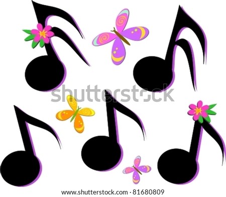 Musical Notes, Butterflies, and Flowers