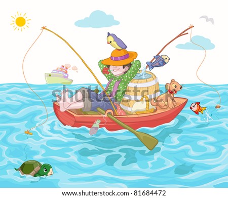 Vector illustration, cute boy fishing, cartoon concept.