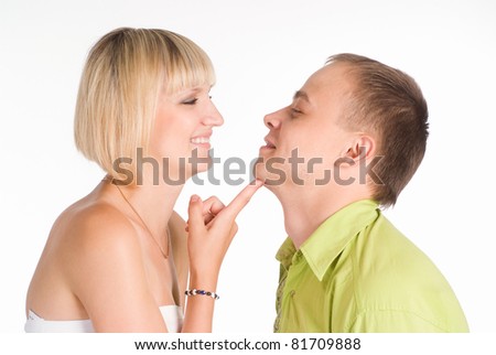 happy cute couple on a white background