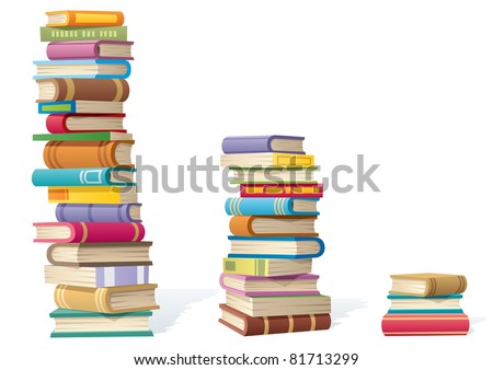 3 stacks of books, different by height. 