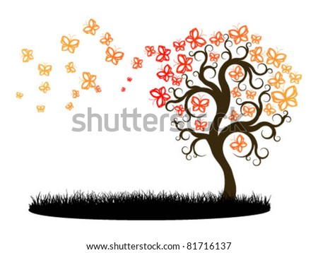 Autumn tree with butterflies