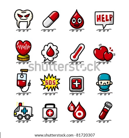 hand draw cartoon Medical and Hospital icons set