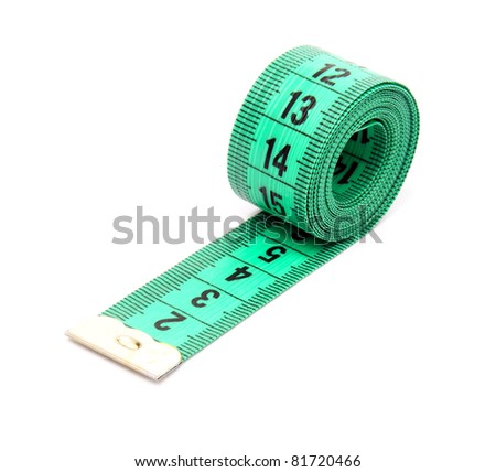 Green measuring tape isolated on white