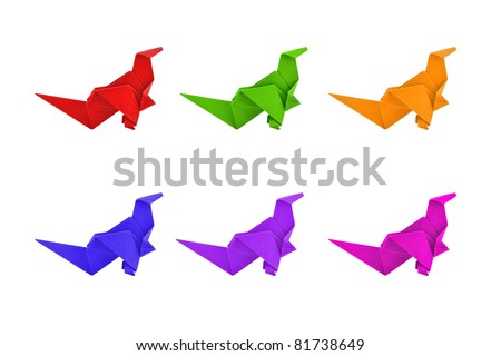 group of paper dinosaur isolated on white background