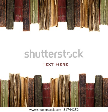 old books in a row isolated on white background