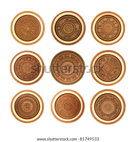 Nine different carved wooden patterns