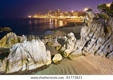 Platja d'Aro beach night photography, a well known tourist destination (Costa Brava, Catalonia, Spain)