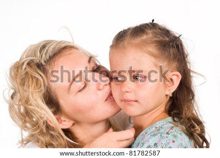 mom with her daughter on a white