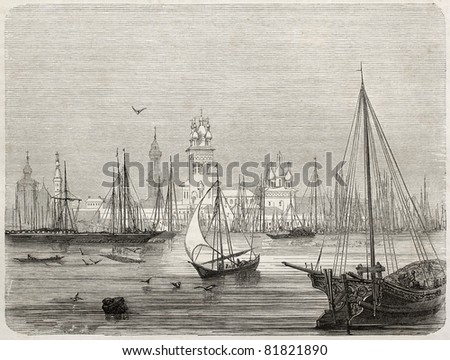 Old view of Astrakhan, southern European Russia. Created by Moynet, published on Le Tour du Monde, Paris, 1860