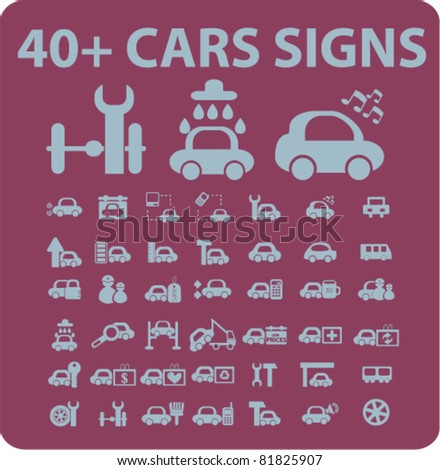 40 cars icons, signs, vector illustrations