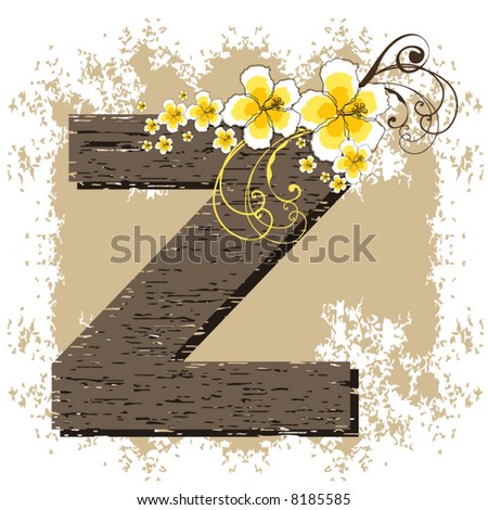 yellow hibiscus grunge vintage alphabet Z (vector)
