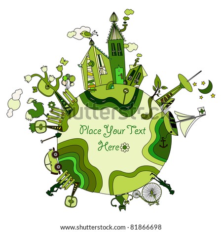 green cartoon planet with space for your message