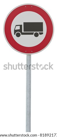 traffic sign: motor lorry. isolated on white with clipping path