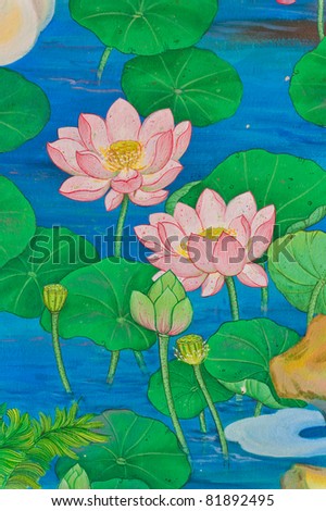 Tradition Chinese lotus painting on Chinese temple wall