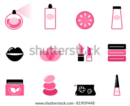 Luxury cosmetic icons and graphic elements ( pink & black ) Vector set or collection of beauty icons isolated on white.