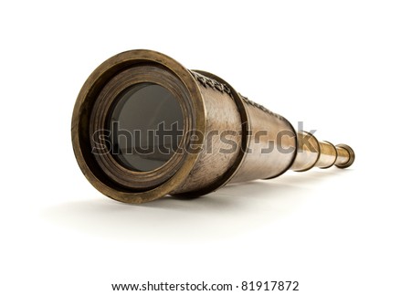 Antique spyglass, isolated on white. Royalty-Free Stock Photo #81917872