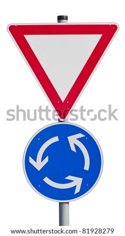 Give way sign with traffic circle. With clipping path