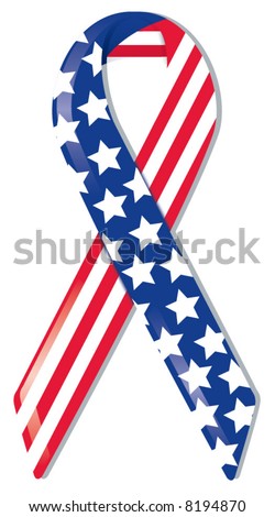 Satin awareness ribbon in American flag pattern, representing support of freedom and nation, remembrance of 9|11 and World Trade Center victims and heroes